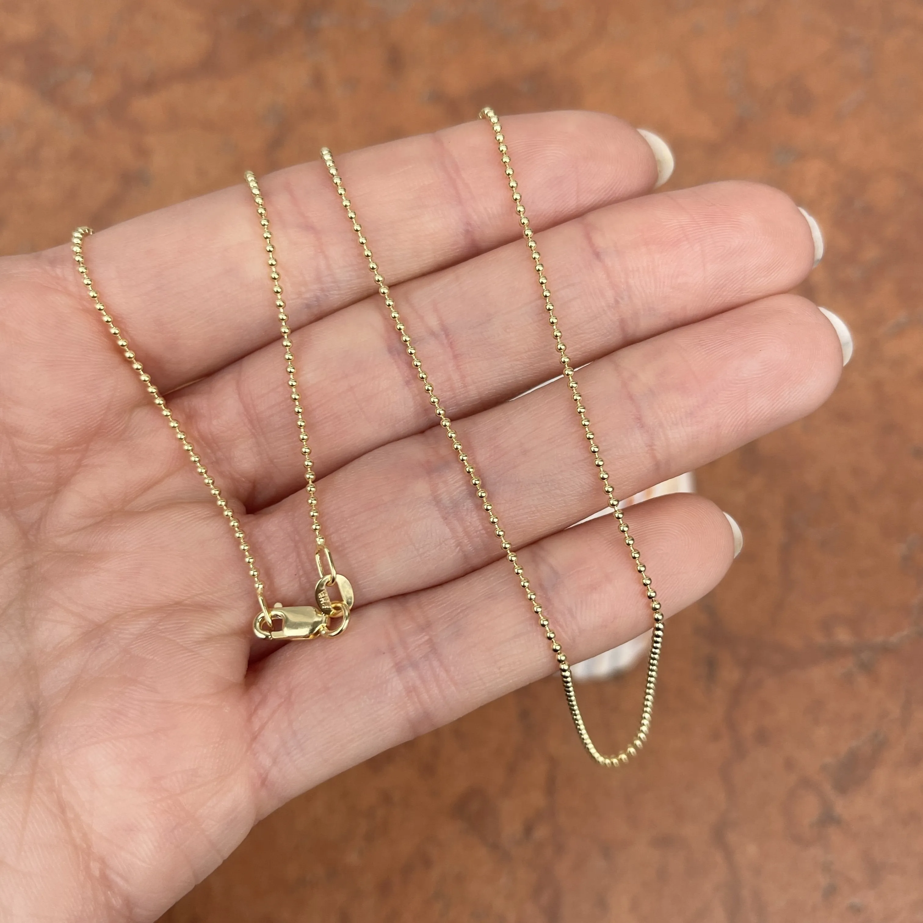 14KT Yellow Gold Solid 1.2mm Beaded Ball Link Necklace