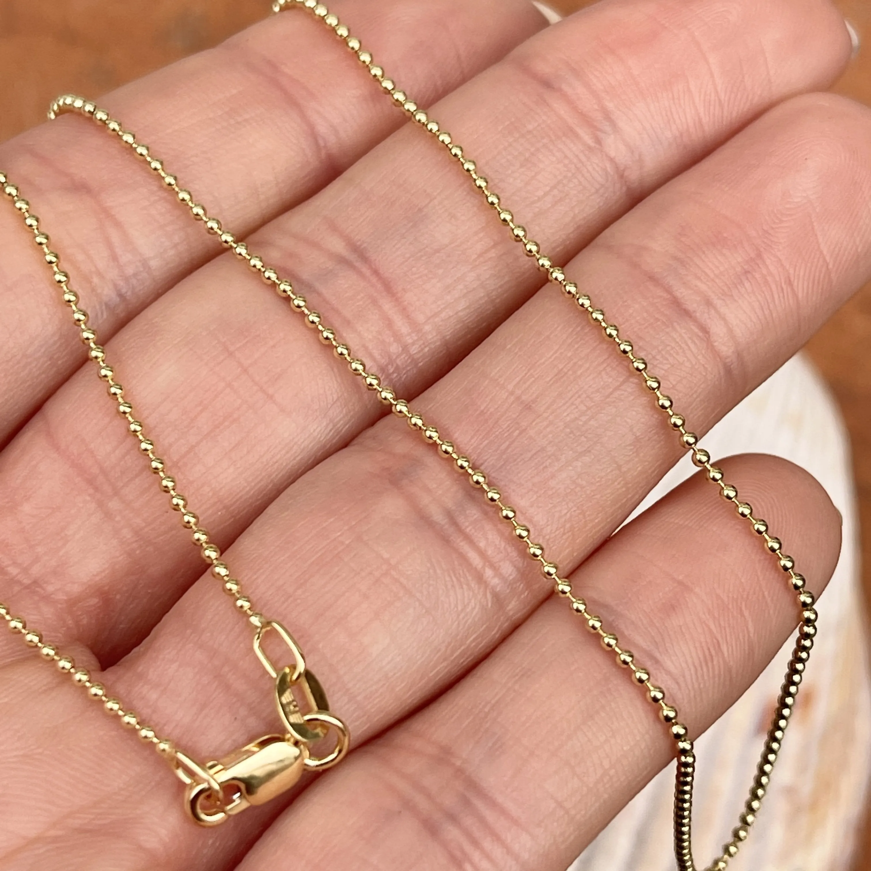 14KT Yellow Gold Solid 1.2mm Beaded Ball Link Necklace