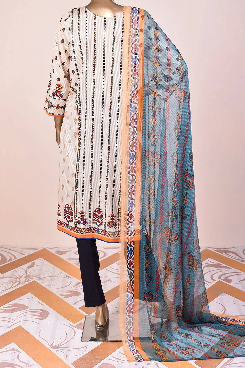 3 Pc Unstitched Embroidered Lawn Dress with Chiffon Printed Dupatta - Folklore (JEL-05)