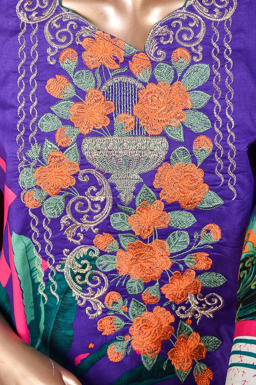 3 Pc Unstitched Embroidered Lawn Dress with Chiffon Printed Dupatta - Smoky Sky (JEL-02)