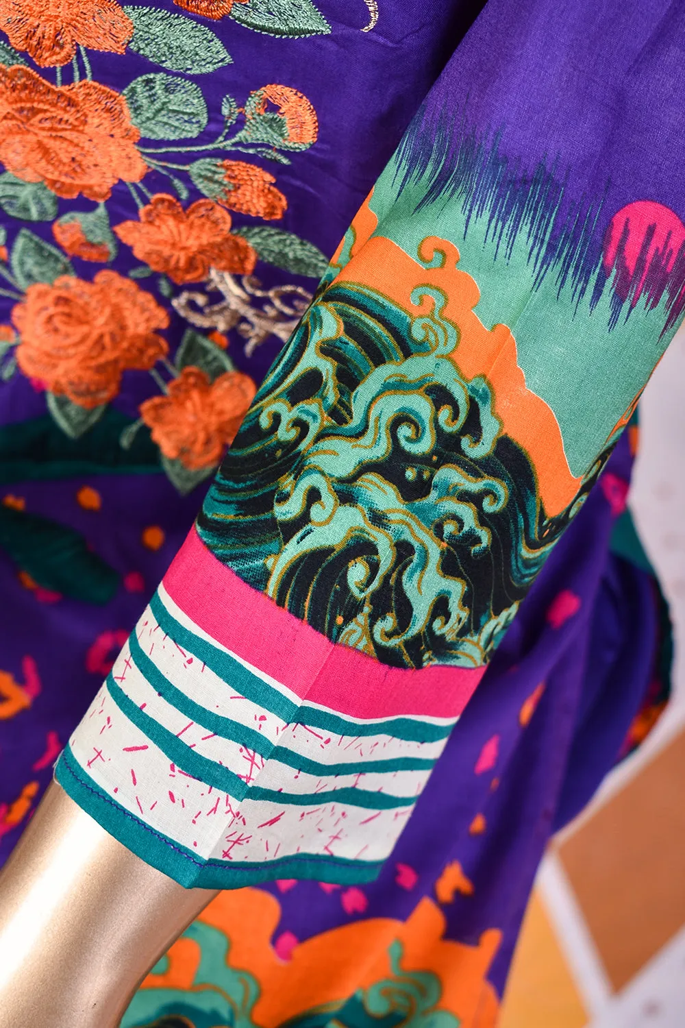 3 Pc Unstitched Embroidered Lawn Dress with Chiffon Printed Dupatta - Smoky Sky (JEL-02)