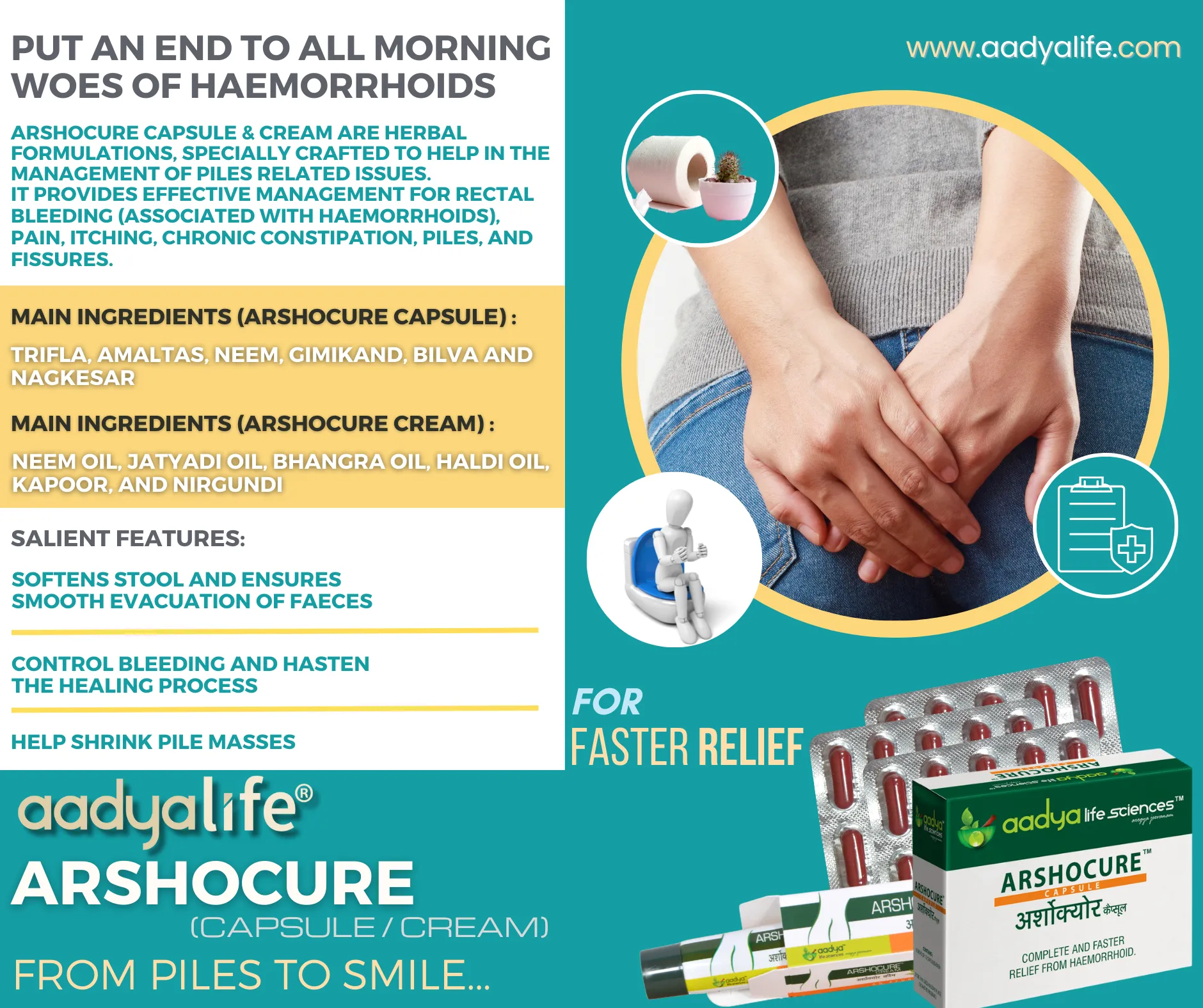 Arshocure Capsule & Cream, A Herbal Remedy for Piles (Bavasir)
