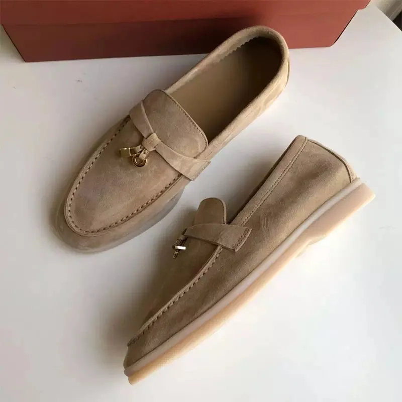 Beige suede moccasins