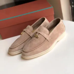 Beige suede moccasins