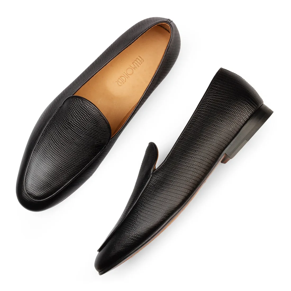 Black Lizard Print Belgian Loafers