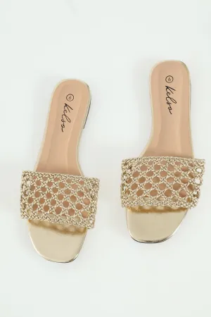 Braided Single Band Mule Sandal - Gold