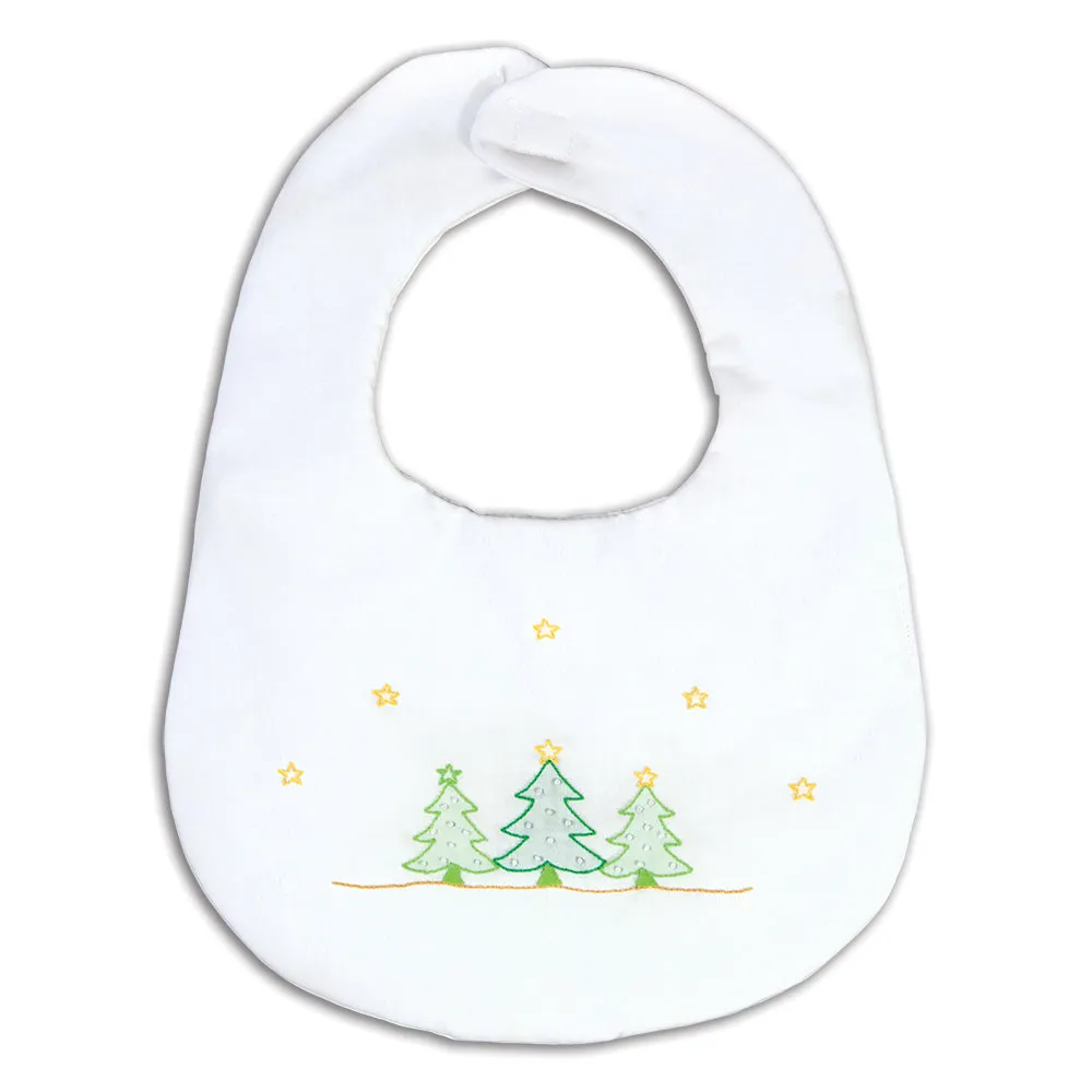 Christmas Trees Shadow Embroidered White Bib
