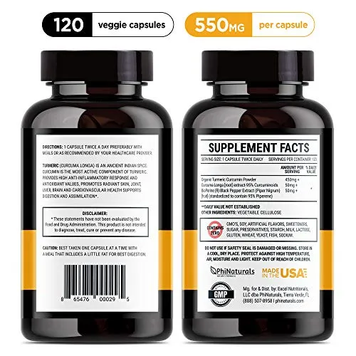 Curcumina de cúrcuma con pimienta negra – 550 mg [120 cápsulas] Raíz de cúrcuma orgánica antiinflamatoria con suplemento bioperino – sin OMG y sin gluten – Apoyo inmunológico amigable con paleo y keto – fabricado en Estados Unidos