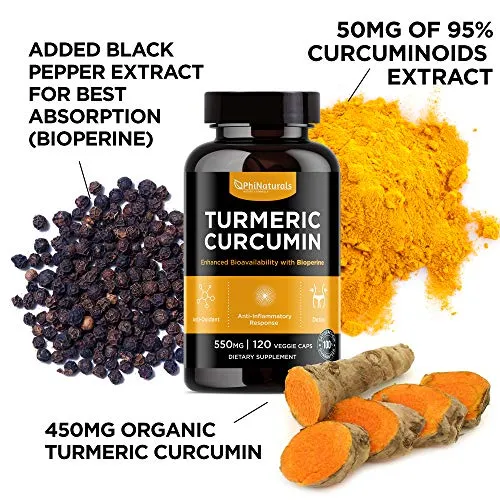Curcumina de cúrcuma con pimienta negra – 550 mg [120 cápsulas] Raíz de cúrcuma orgánica antiinflamatoria con suplemento bioperino – sin OMG y sin gluten – Apoyo inmunológico amigable con paleo y keto – fabricado en Estados Unidos