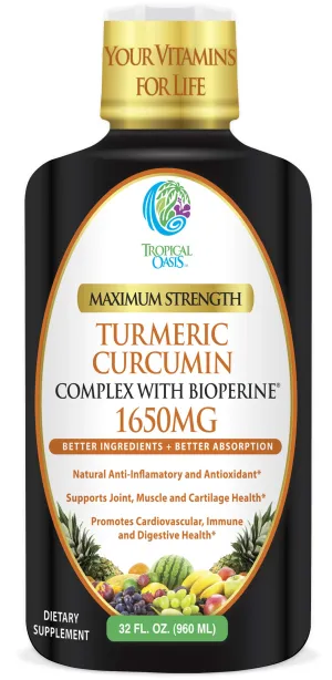 Curcumina de cúrcuma líquida con bioperina 1650 mg de máxima resistencia | más alta potencia de cúrcuma, pimienta negra y vitamina C | antiinflamatoria, apoyo articular y alivio del dolor | 98% tasa de absorción | 32 serv