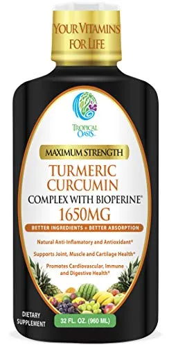 Curcumina de cúrcuma líquida con bioperina 1650 mg de máxima resistencia | más alta potencia de cúrcuma, pimienta negra y vitamina C | antiinflamatoria, apoyo articular y alivio del dolor | 98% tasa de absorción | 32 serv