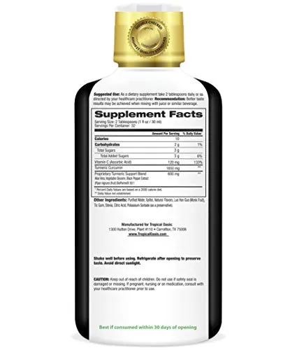 Curcumina de cúrcuma líquida con bioperina 1650 mg de máxima resistencia | más alta potencia de cúrcuma, pimienta negra y vitamina C | antiinflamatoria, apoyo articular y alivio del dolor | 98% tasa de absorción | 32 serv