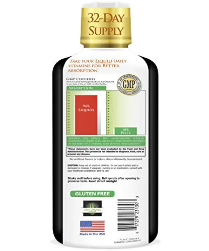 Curcumina de cúrcuma líquida con bioperina 1650 mg de máxima resistencia | más alta potencia de cúrcuma, pimienta negra y vitamina C | antiinflamatoria, apoyo articular y alivio del dolor | 98% tasa de absorción | 32 serv