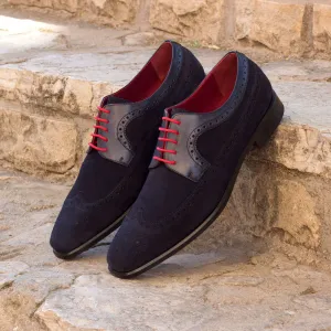 DapperFam Zephyr in Navy Men's Lux Suede & Italian Leather Longwing Blucher