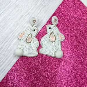 Easter Beaded Earrings | White Bunny