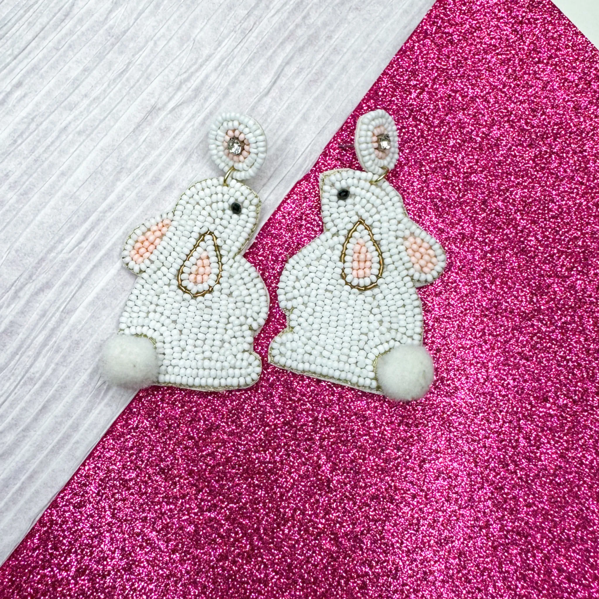 Easter Beaded Earrings | White Bunny