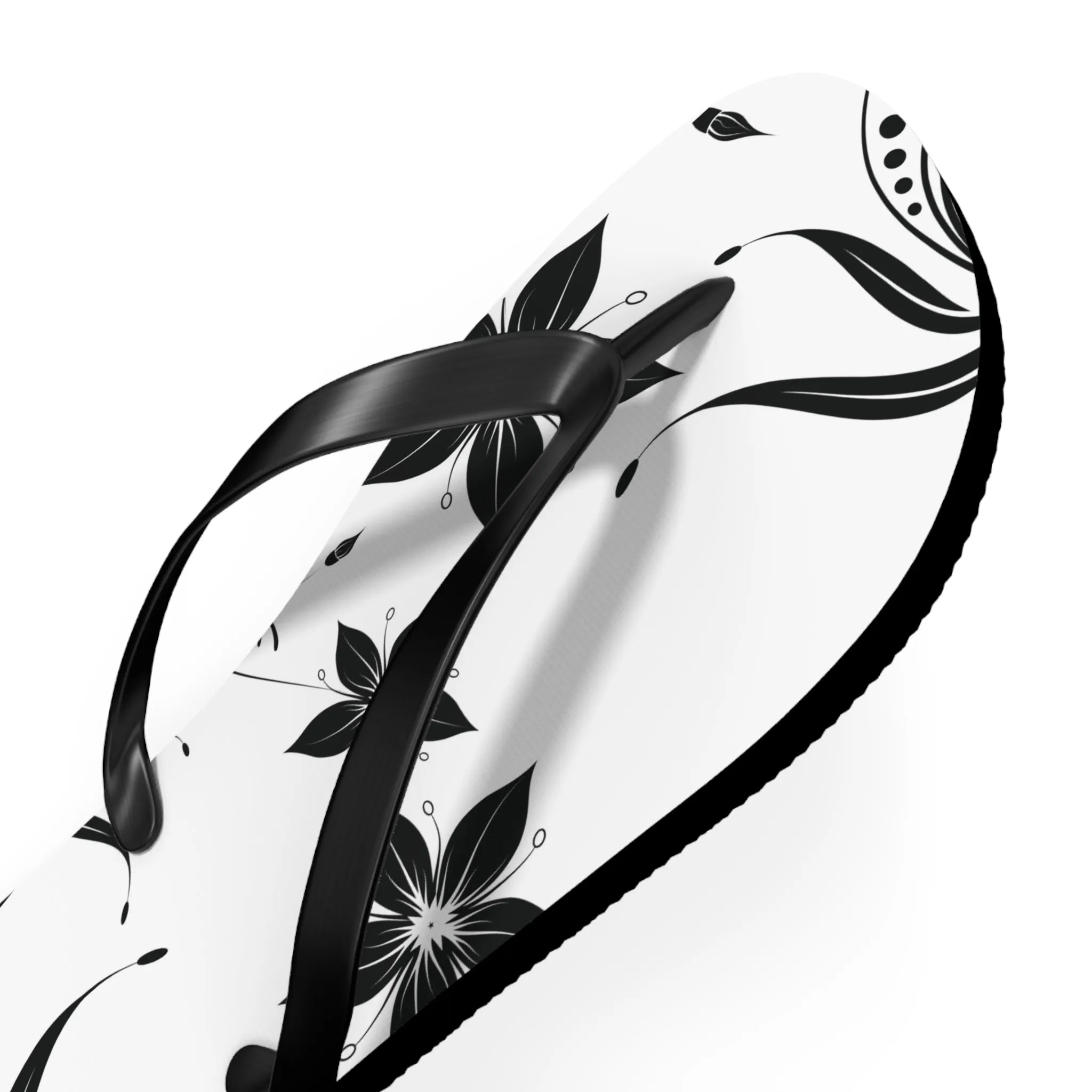 Elegant Black & White Floral Flip Flops - Women's Summer Sandals, Comfortable and Stylish"