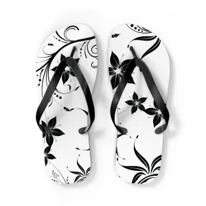 Elegant Black & White Floral Flip Flops - Women's Summer Sandals, Comfortable and Stylish"