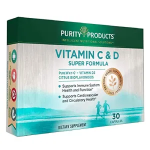 Essential Immunity - Once Daily Vitamin C   D Super Formula by Purity Products - 500 mg PureWay-C - 1000 IU Vitamin D3 - Citrus Bioflavonoids, Rose Hips Extract, Rutin   More - 30 Caps (Box)