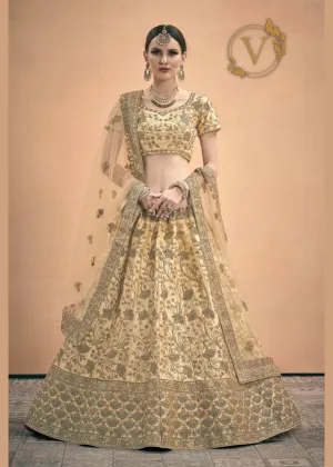 Golden Embroidered Satin Lehenga Choli With Dupatta