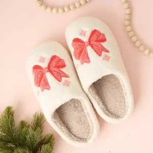 Holiday Bow Fuzzy Slippers