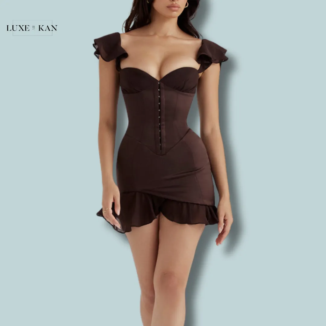 House of CB DIONNE 
ESPRESSO RUFFLE CORSET MINI DRESS
