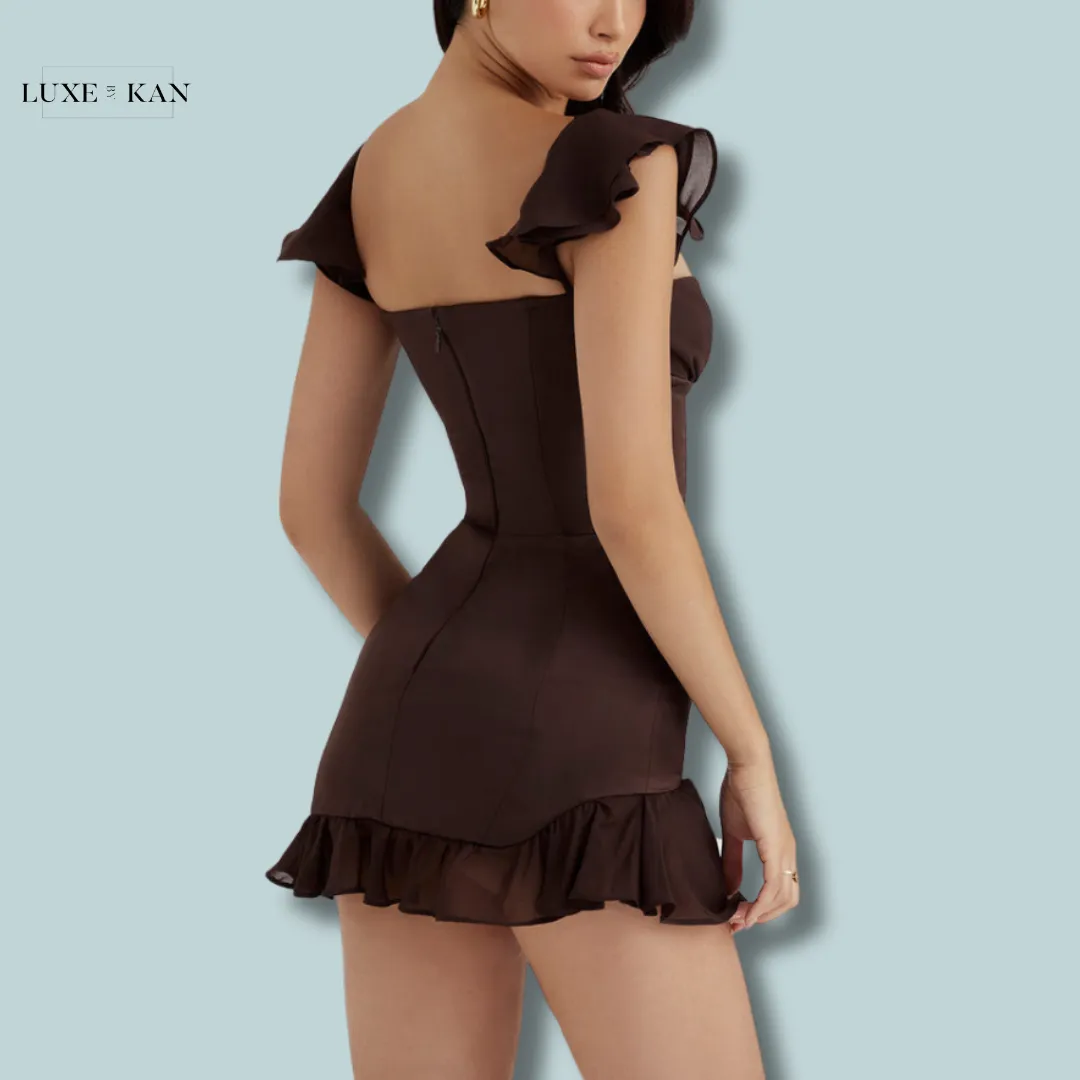 House of CB DIONNE 
ESPRESSO RUFFLE CORSET MINI DRESS