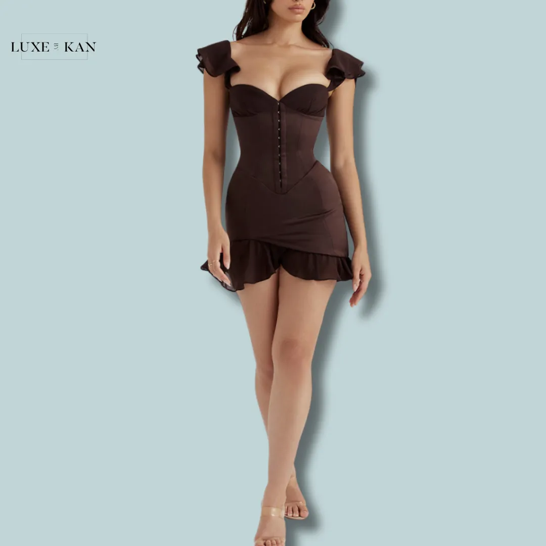 House of CB DIONNE 
ESPRESSO RUFFLE CORSET MINI DRESS
