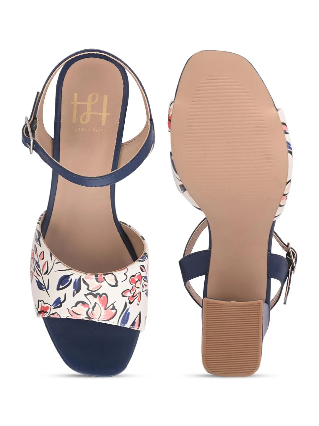 Hydes N Hues Blue Printed Block Sandals