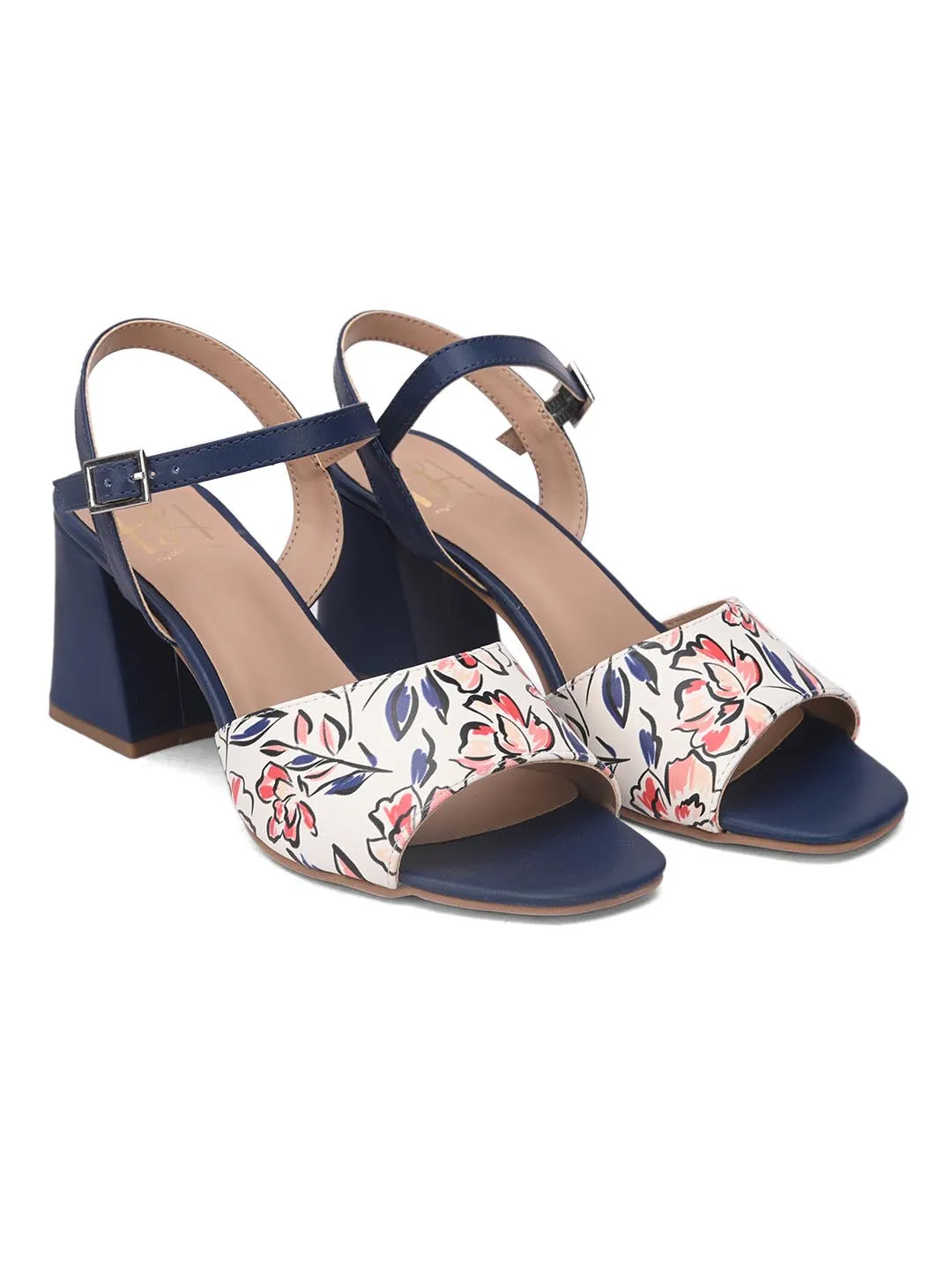 Hydes N Hues Blue Printed Block Sandals