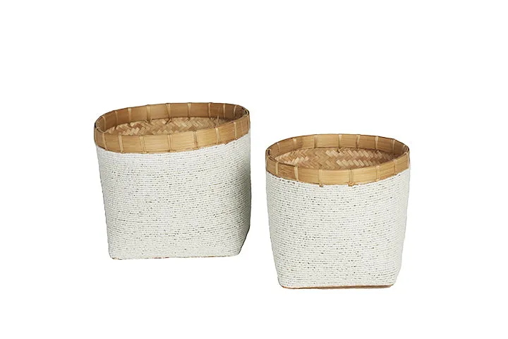 Indonesian Beaded Planters- White/Nat