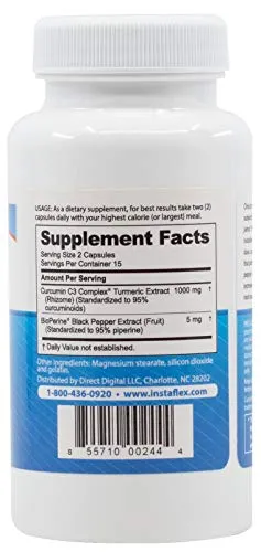 Instaflex Super Cúrcuma - 1000mg de Cúrcuma Curcumina con BioPerina, Extracto de Pimienta Negra, 95% Curcuminoides