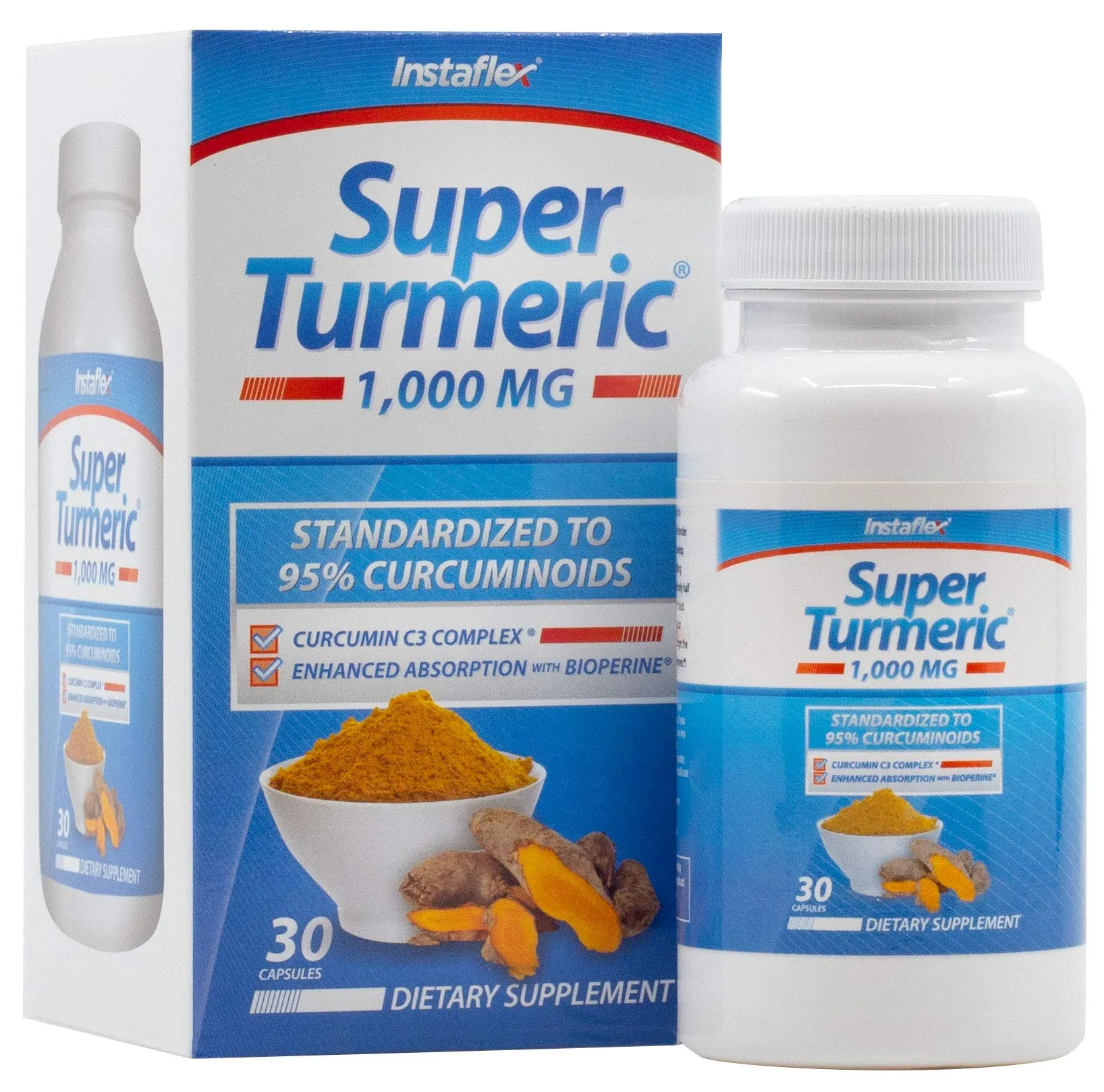 Instaflex Super Cúrcuma - 1000mg de Cúrcuma Curcumina con BioPerina, Extracto de Pimienta Negra, 95% Curcuminoides