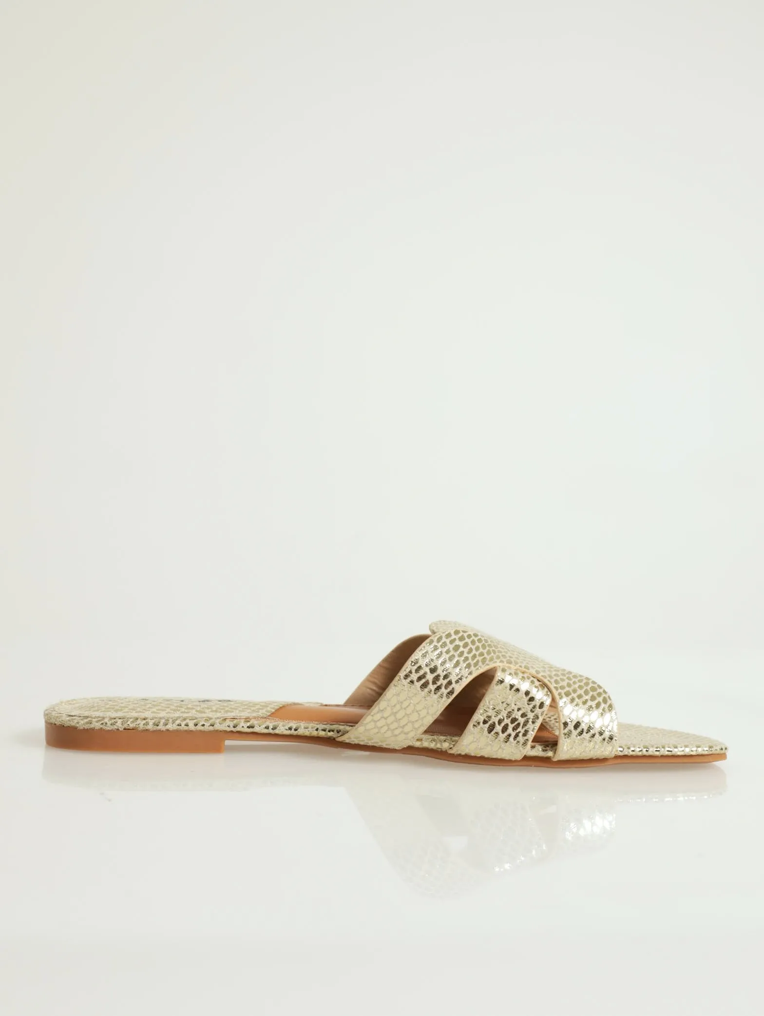 Interlock Strap Mule Sandal - Gold