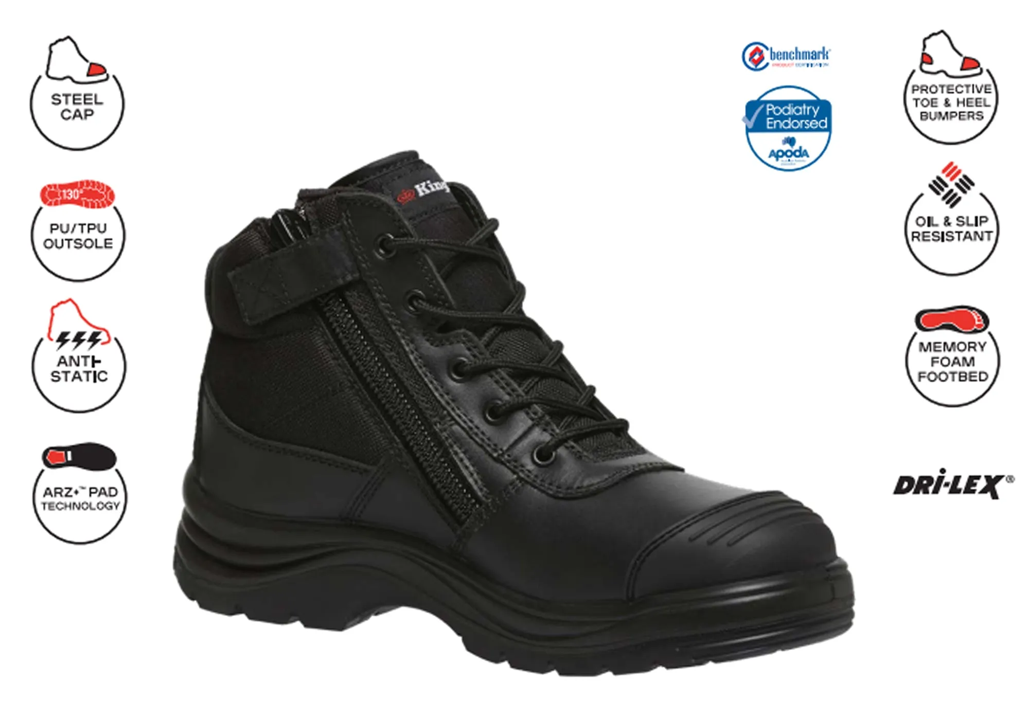 KingGee Tradie Boot Mens Steel Toe Cap Black Work Boots