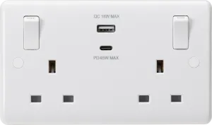 Knightsbridge CU9003 White Curved 13A 2G Switched Socket   2xUSB A C QC18W / PD45W (Outboard Rockers)