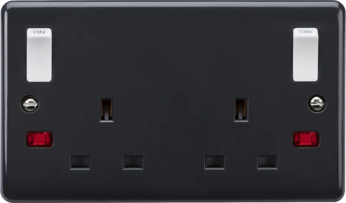 Knightsbridge PM9001N Part M 13A 2G DP switched socket with White Outboard Rockers   Neons