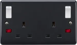 Knightsbridge PM9001N Part M 13A 2G DP switched socket with White Outboard Rockers   Neons