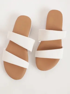 Ladies Low Wedge Tubular Push-In Mule Sandal - White