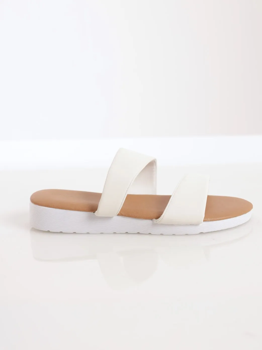 Ladies Low Wedge Tubular Push-In Mule Sandal - White