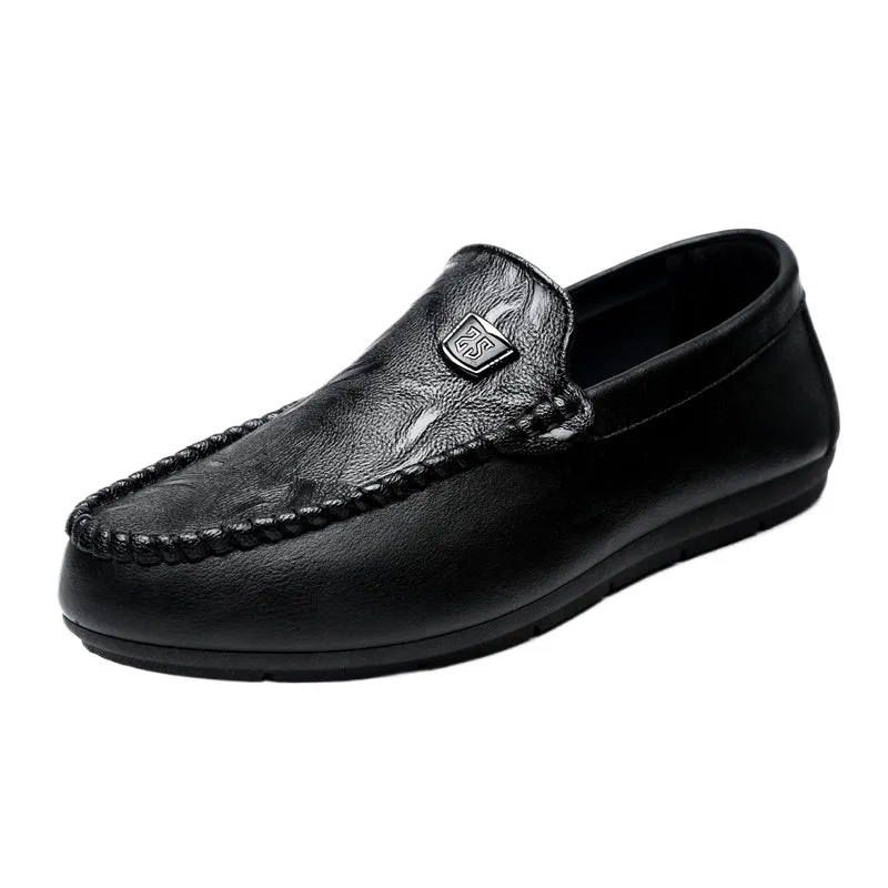 Lightweight and fashionable work casual soft-soled men's one-pedal Loafu Doudou small leather shoes dress round head work business