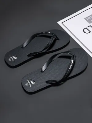 Men Black Metal Decor Flip-Flops