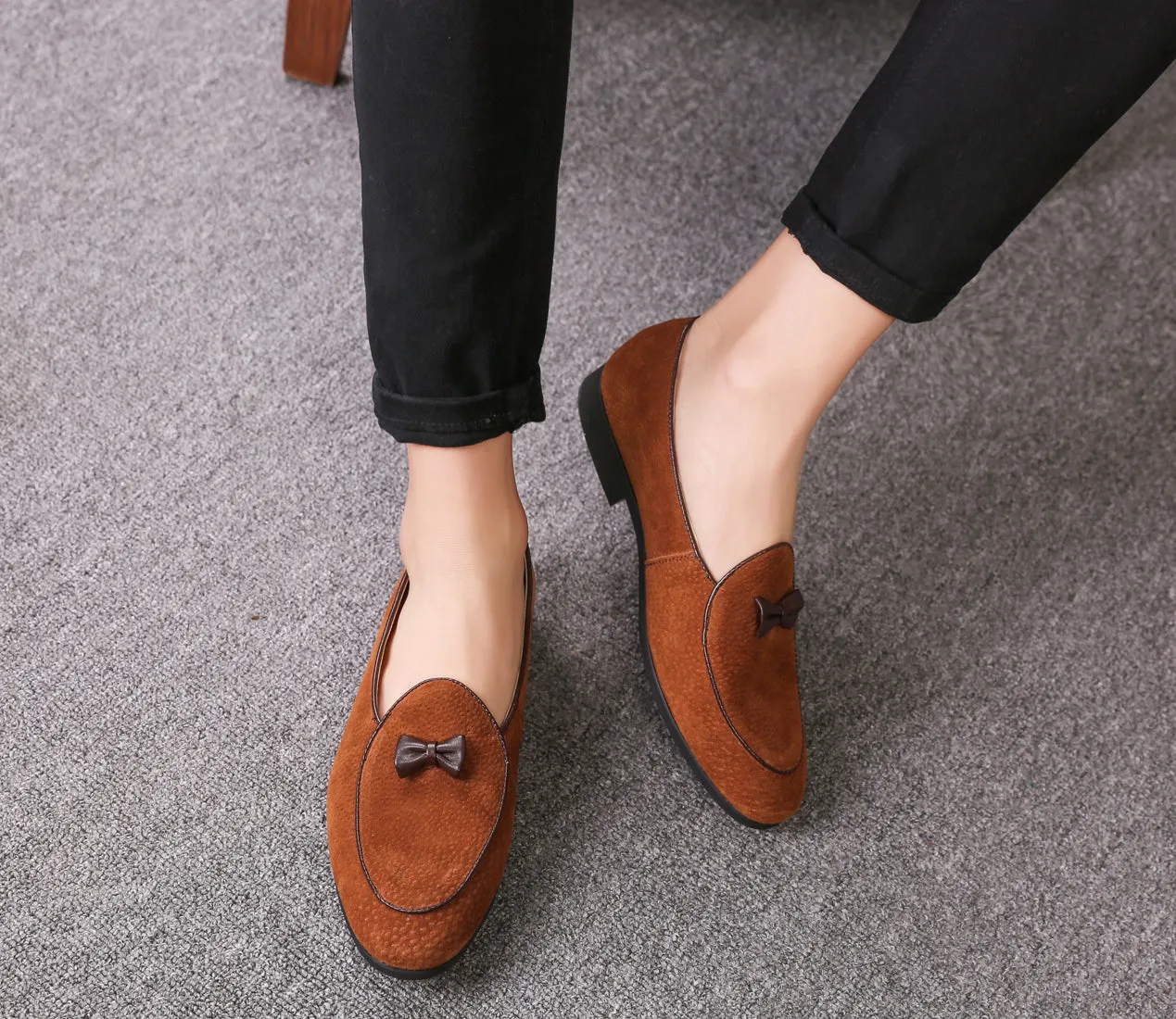 Men's Suede Bow Loafers