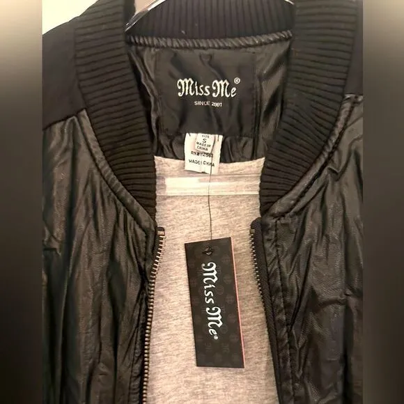 Miss Me Black Metallic Beaded Moto Vegan Leather Jacket