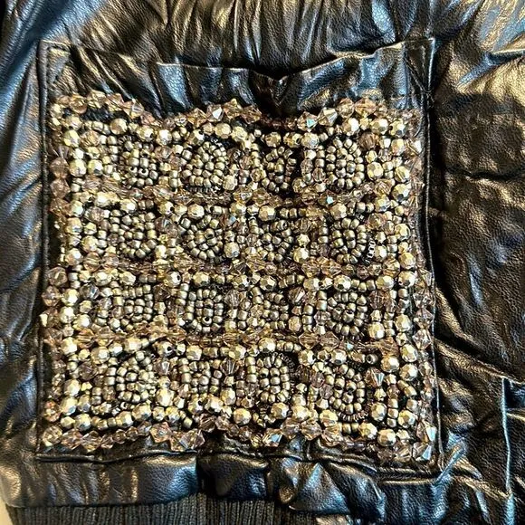 Miss Me Black Metallic Beaded Moto Vegan Leather Jacket