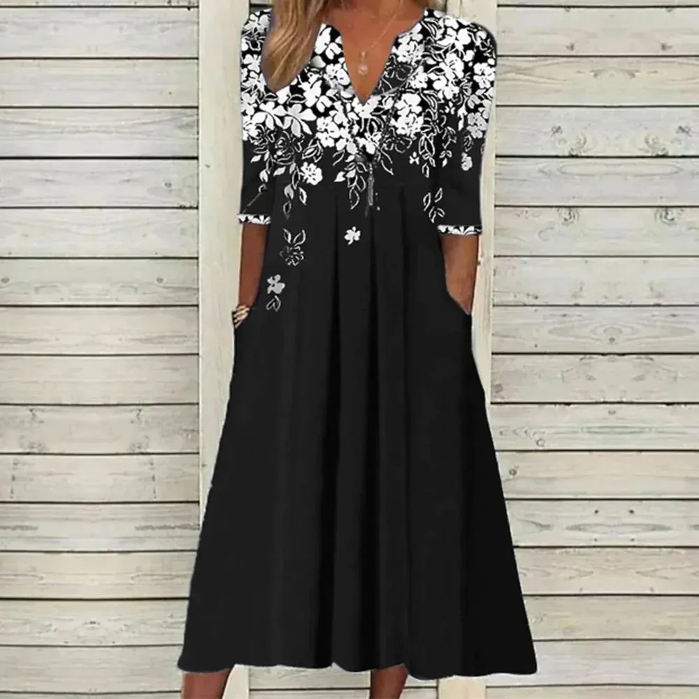 Modern midi floral dress with half sleeves, Elizabeth
