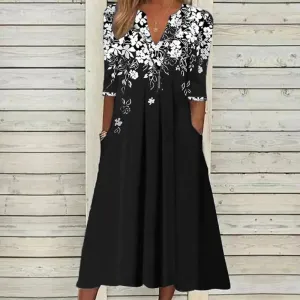Modern midi floral dress with half sleeves, Elizabeth