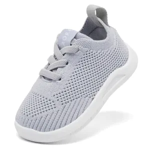 MORENDL Toddler Sneakers Baby Non-Slip Lightweight Breathable Barefoot Shoes Infant Tennis Walking Shoes Grey 6-9 Months