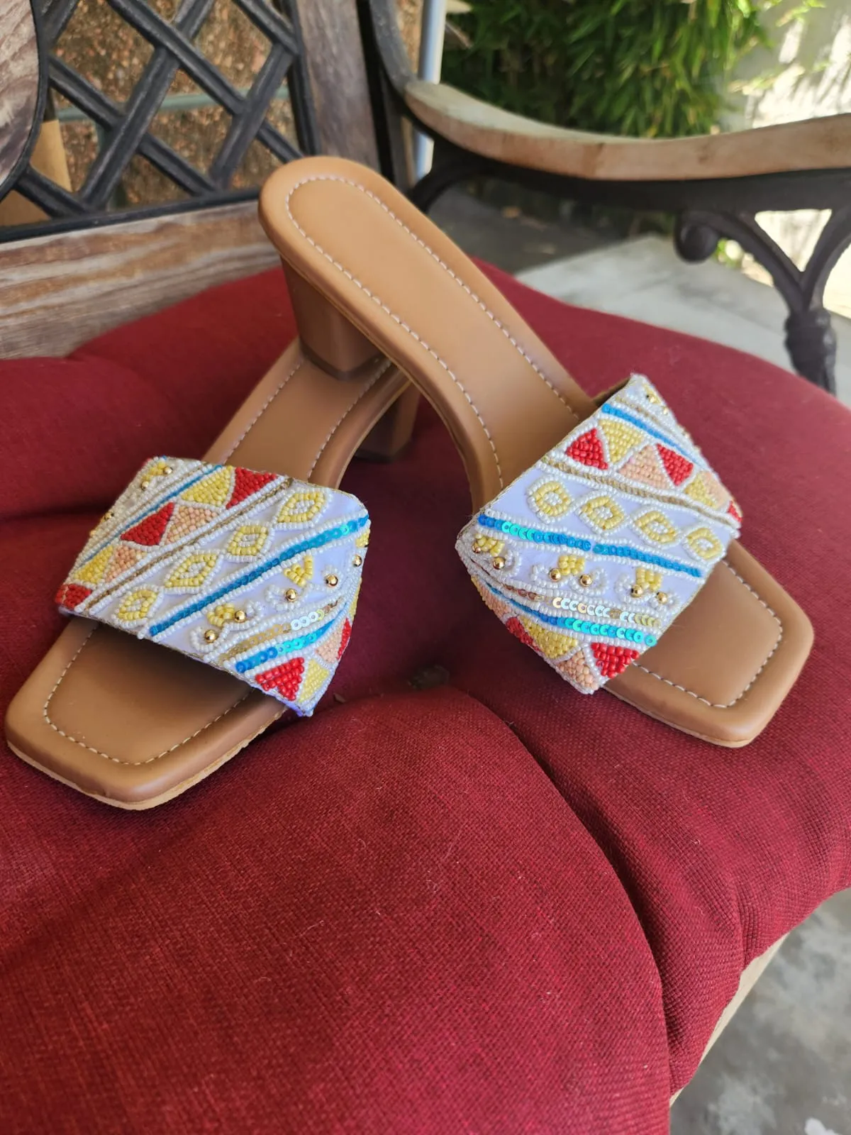 Multicolor Pearls and Sitara Sandals