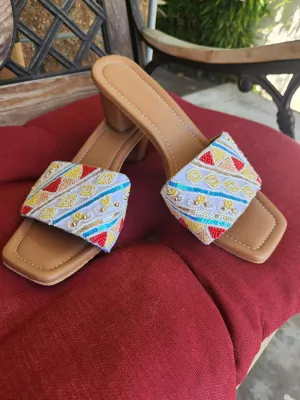 Multicolor Pearls and Sitara Sandals